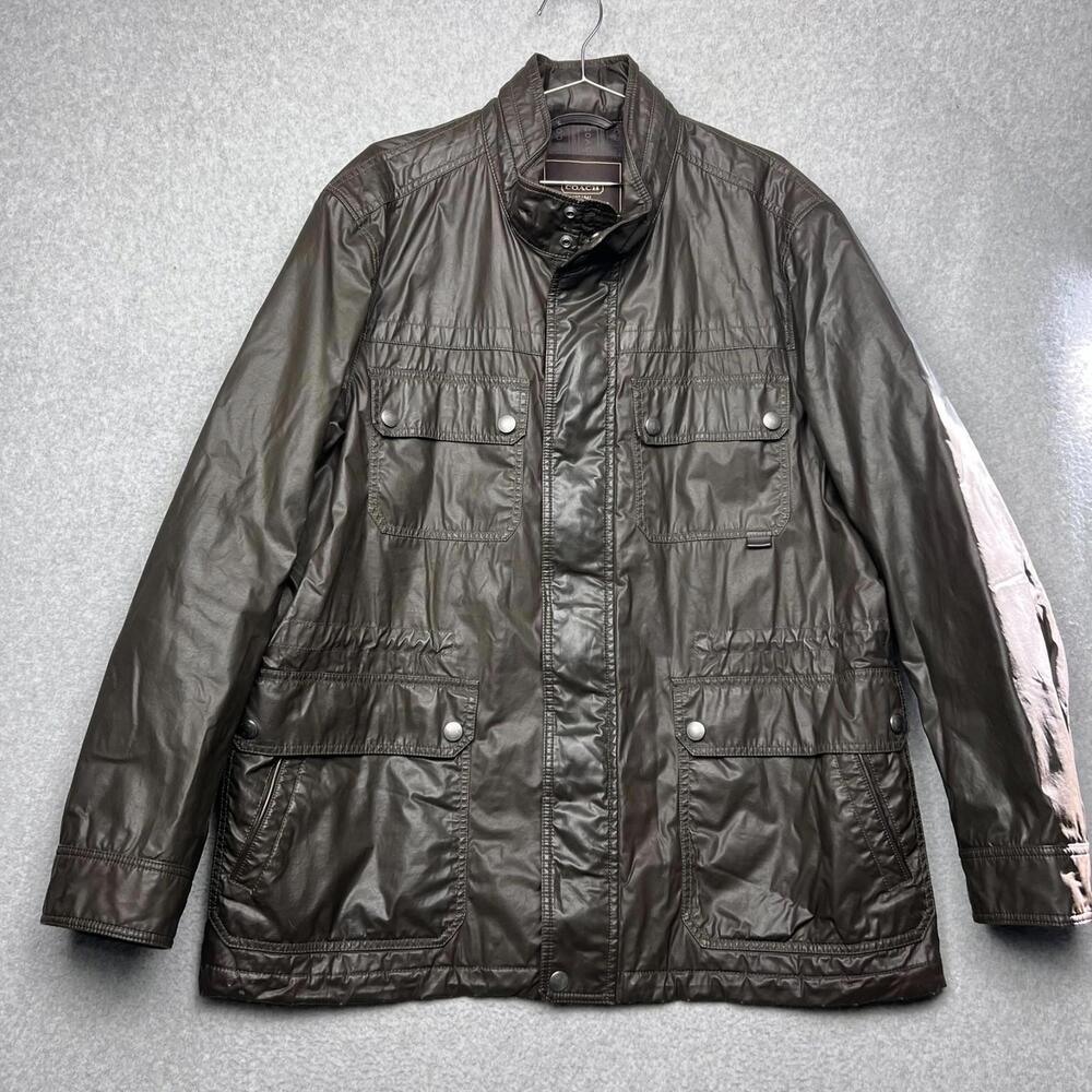 Coach Heritage Field Jacket Mens Brown Waxed Cotton Utility Coat Military XXL